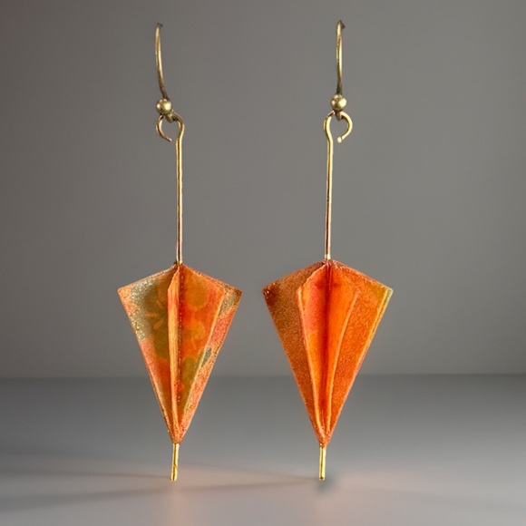 Jewelry - Vintage Origami Brown Orange bohemian chic pierced Earrings